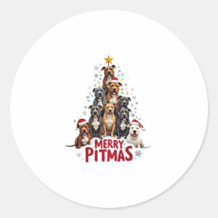 Adesivo Redondo Feliz Pitmas Pitbull Cão Suéter Feio de Natal Tr
