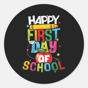 Adesivo Redondo Feliz Primeiro Dia Da Escola De Volta Aos Estudant