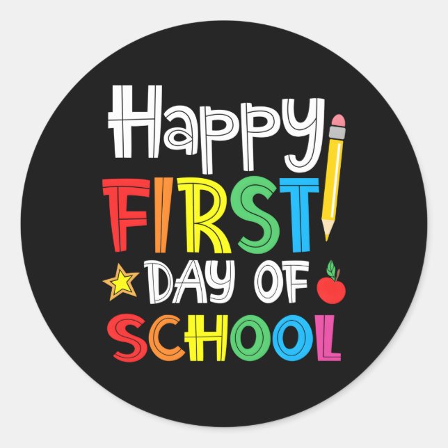 Adesivo Redondo Feliz Primeiro Dia De Boas-Vindas À Escola (Frente)