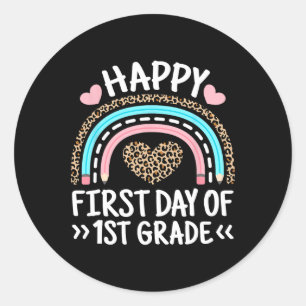 Adesivo Redondo Feliz Primeiro Dia De Ensino-Arco-Íris De Leopardo
