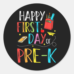 Adesivo Redondo Feliz Primeiro Dia De Pré-escola Professor Alunos
