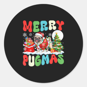 Adesivo Redondo Feliz Pugmas Papais noeis de Natal Pug Costume Col