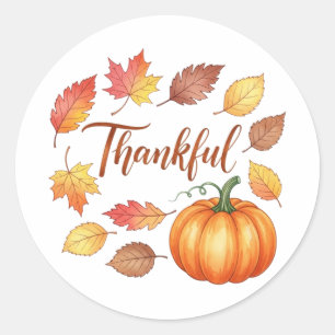 Adesivo Redondo Feliz Pumpkin e Folhas de outono