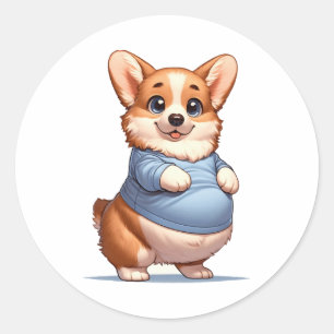 Adesivo Redondo Feliz Pup Grande Belly Corgi Sorri Tee Engraçado