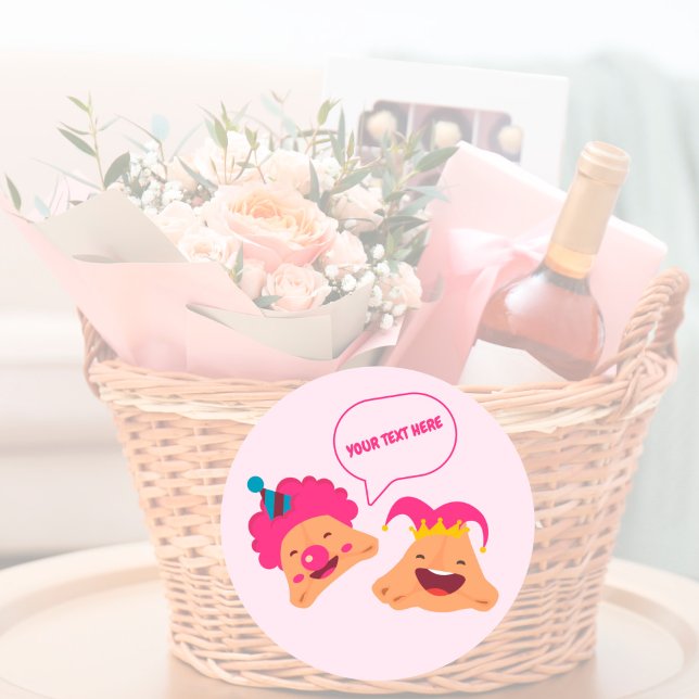 Adesivo Redondo Feliz Purim Cute Hamentashen Personalizado (Criador carregado)