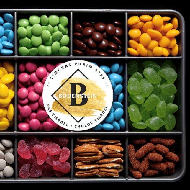 Adesivo Redondo Feliz Purim - Informações sobre Kosher Monograma D (Criador carregado)