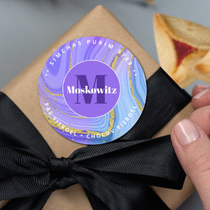 Adesivo Redondo Feliz Purim - Monograma Clássico de Informações Ko