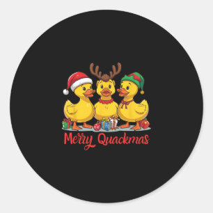 Adesivo Redondo Feliz Quackmas Natal Chapéu do Papai Noel Rena Elf