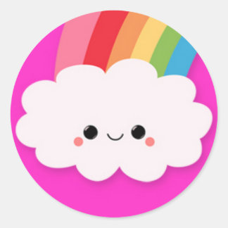 Adesivo Redondo Feliz Rainbow Cloud a Rosa Quente