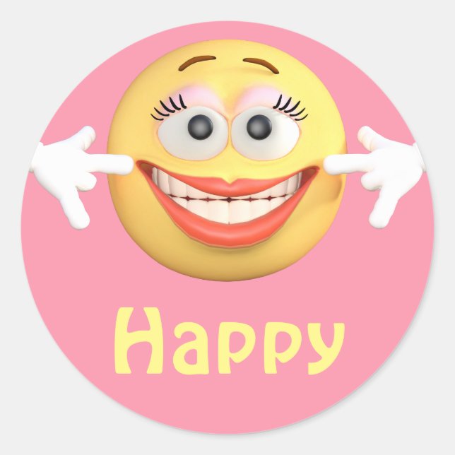 Adesivo Redondo Feliz Rapariga Emoji Emoticon Cartoon Face (Frente)