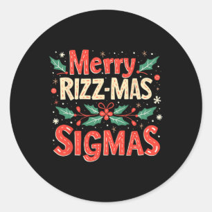 Adesivo Redondo Feliz Rizz Mas Sigmas Funny Gen Alpha Xmas Papais