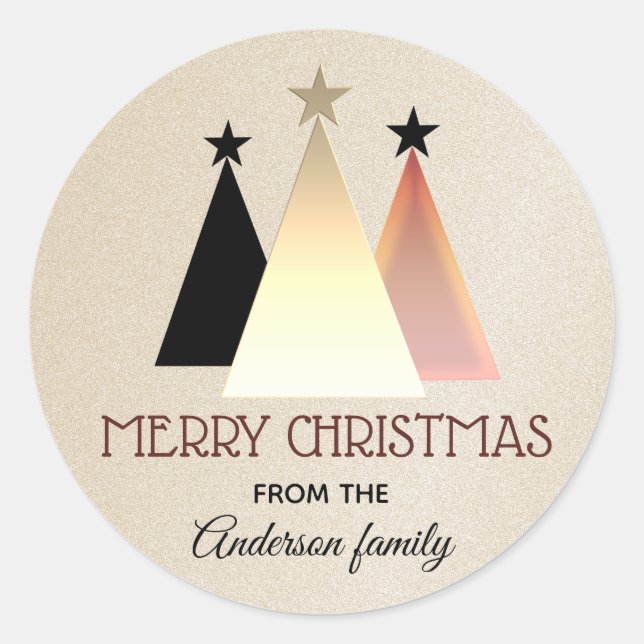 Adesivo Redondo Feliz Rosa de Natal, Monograma Dourado (Frente)