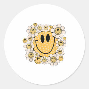 Adesivo Redondo Feliz Rosto Daisy Flower Pré-Disquete Estético Sor
