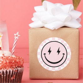 Adesivo Redondo Feliz Rosto Groovy Pink Girl Aniversário