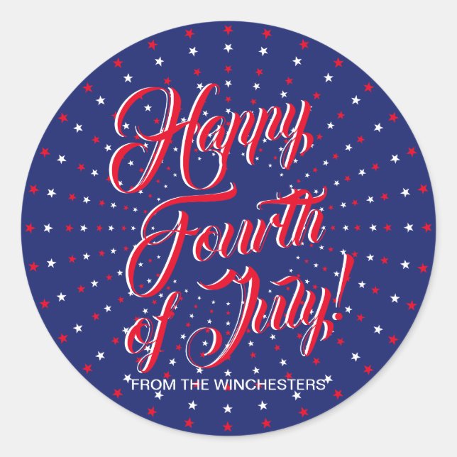 Adesivo Redondo Feliz roteiro das estrelas brancas vermelhas azuis (Frente)