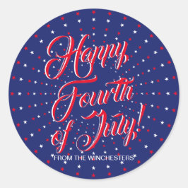 Adesivo Redondo Feliz roteiro das estrelas brancas vermelhas azuis