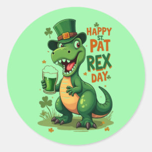 Adesivo Redondo Feliz Rua. Pat-Rex Day - Rua Engraçada. T-Rex de P