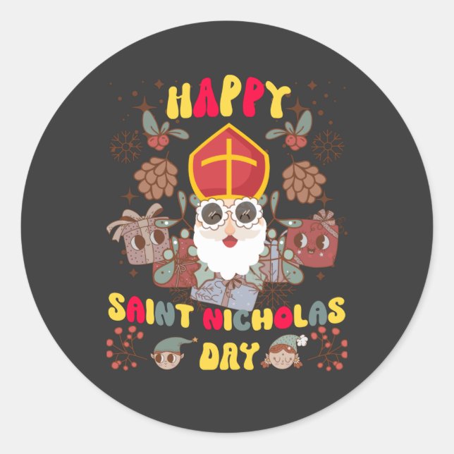 Adesivo Redondo Feliz Santo Nicholas Day (Frente)