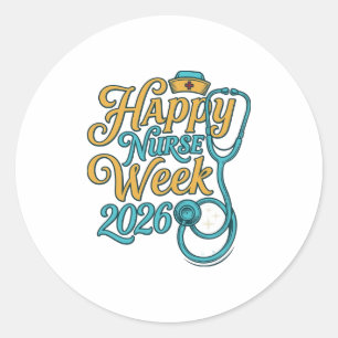 Adesivo Redondo Feliz Semana das Enfermeiras 2026 Camisa de Esteto