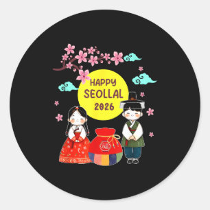 Adesivo Redondo Feliz Seollal Correspondência Lunar Coreana
