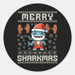 Adesivo Redondo Feliz Sharkmas Natal Ugly Xmas Kids Shar