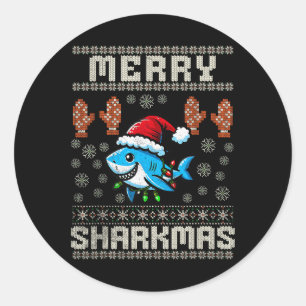 Adesivo Redondo Feliz Sharkmas Natal Ugly Xmas Kids Shar