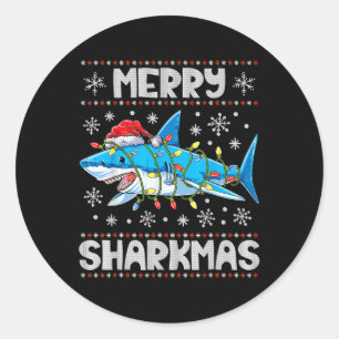 Adesivo Redondo Feliz Sharkmas Sharkmas Papais noeis de Natal Feia