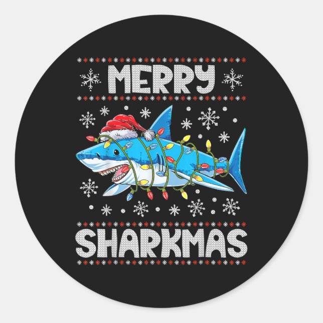 Adesivo Redondo Feliz Sharkmas Sharkmas Papais noeis de Natal Feia (Frente)