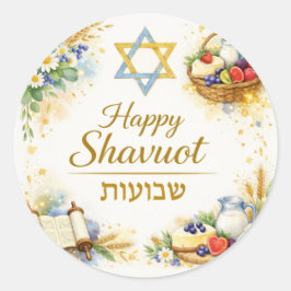 Adesivo Redondo Feliz Shavuot Adesivo, Estrela de Davi, Laticínios