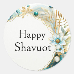Adesivo Redondo Feliz Shavuot - Ágata Azul Ouro