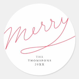 Adesivo Redondo Feliz Simples Mão Vermelha - Script de Natal