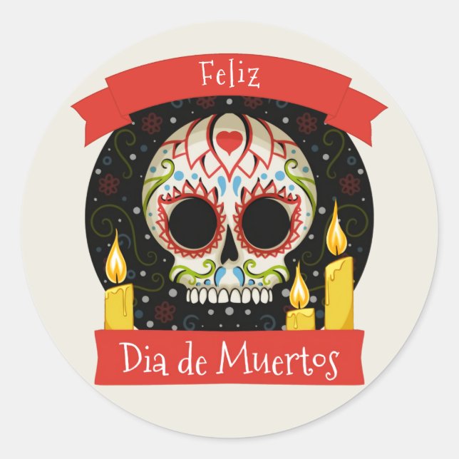 Adesivo Redondo Feliz slide de Muertos | dia dos mortos (Frente)