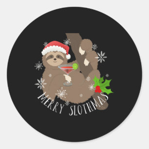 Adesivo Redondo Feliz Slothmas Engraçado Presente de Natal Leve