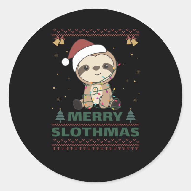 Adesivo Redondo Feliz Slothmas Engraçado Slony Natal Pun (Frente)