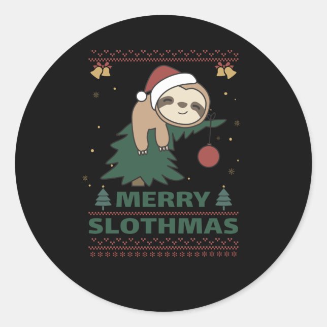 Adesivo Redondo Feliz Slothmas Engraçado Slony Natal Pun (Frente)