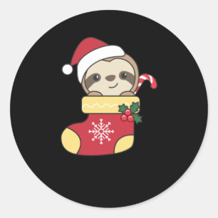 Adesivo Redondo Feliz Slothmas Engraçado Sloth No Natal