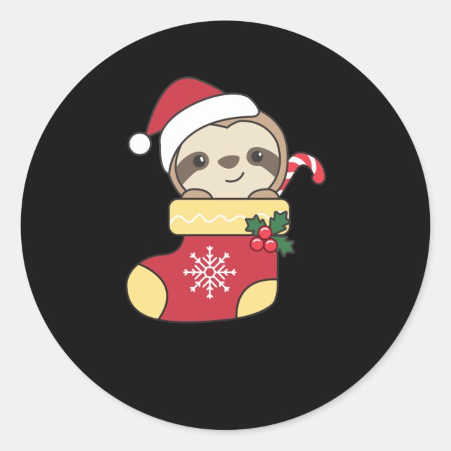 Adesivo Redondo Feliz Slothmas Engraçado Sloth No Natal (Frente)