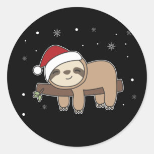 Adesivo Redondo Feliz Slothmas Engraçado Sloth Para Natal Clássico