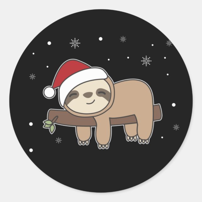 Adesivo Redondo Feliz Slothmas Engraçado Sloth Para Natal Clássico (Frente)