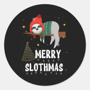Adesivo Redondo Feliz Slothmas Pijama de Natal Para Amantes de Pre