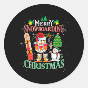 Adesivo Redondo Feliz Snowboard Natal Santa Hat Figurume Sno