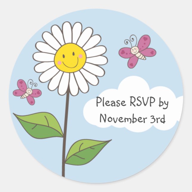 Adesivo Redondo Feliz sorriso Daisy & Butterflies RSVP Stickers (Frente)