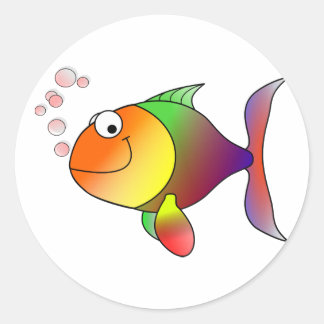 Adesivo Redondo Feliz Sorriso Peixe Arco-Íris e Bolhas