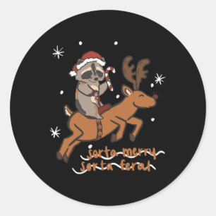 Adesivo Redondo Feliz Sorta Feral Funny Raccoon Natal Xm