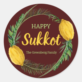 Adesivo Redondo Feliz Sukkot Lulav Red Stickers