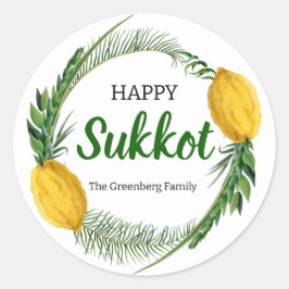 Adesivo Redondo Feliz Sukkot Lulav Stickers