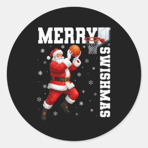Adesivo Redondo Feliz Swishmas Srt Natal Basquetebol Xmas Homens B