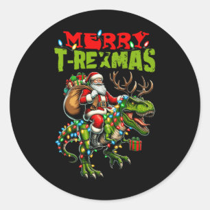 Adesivo Redondo Feliz T-rexmas Natal Xmas T Rex Dinossaur Lover