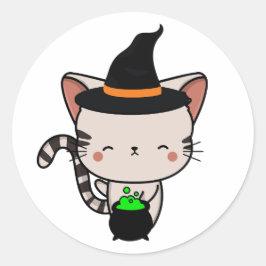 Adesivo Redondo Feliz Tabby é uma bruxa