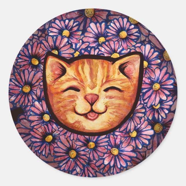 Adesivo Redondo Feliz Tablet Orange Cat (Frente)